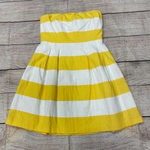 Loft yellow white striped strapless Dress Size 8 Medium 👗 cute 🥰